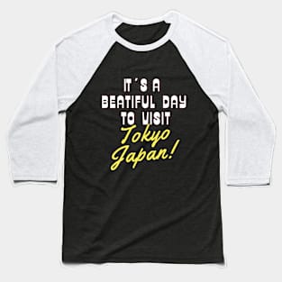 Tokyo Japan. White text. Gift Ideas For The Travel Enthusiast. Baseball T-Shirt